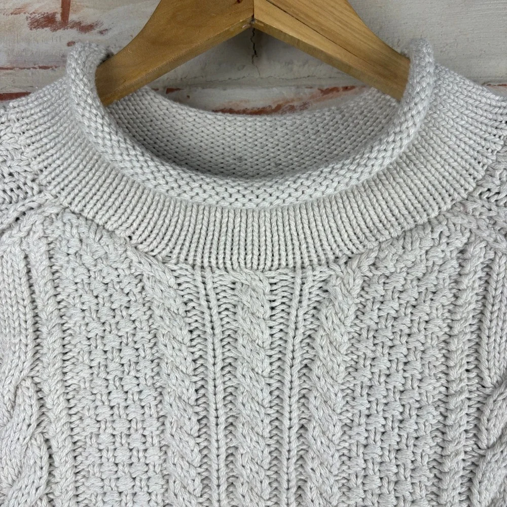 J.Crew Always Oatmeal Cotton Cable Knit Fisherman Sweater Chunky Mock Neck L